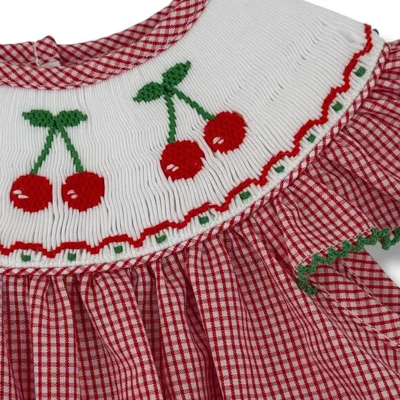 Edgehill Collection Cherry Embroidered Smocked Gingham Checked Dress Sz Newborn - Picture 3 of 5